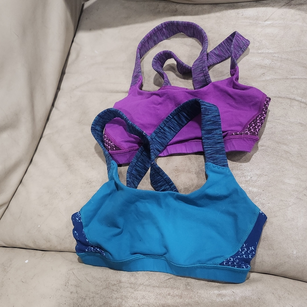 2 American Eagle Sport Bras Purple Pink And Turquoise Size S
